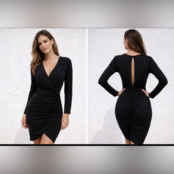 BCBGMaxAzria Dresses & Skirts - BCBGMAXAZRIA Dalton Dress M Medium Black Open Back Stretch Long Sleeve